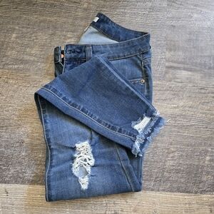 LC Lauren Conrad Dark Blue Distressed Ankle Jeans